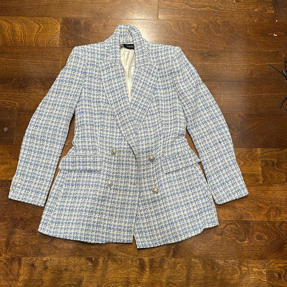 Zara Blue Tweed Blazer